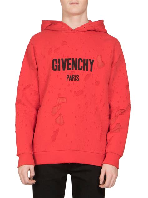 givenchy bright red hoodie|givenchy hoodie distressed.